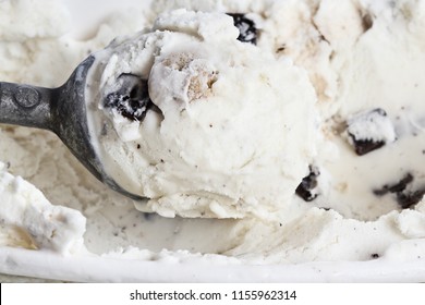 Overhead Shot Of Chocolate Chip Cookie Dough Ice Cream Viewed From Above.