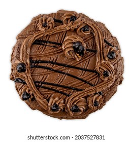 An Overhead Shot Of A Delectable Chocolate Cake Isolated On White Background