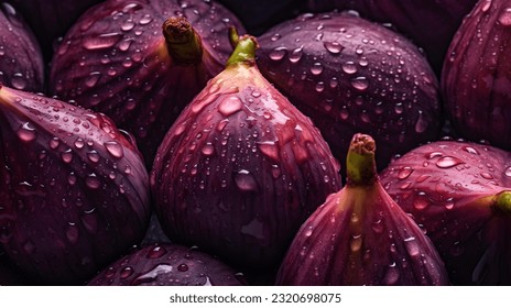 Overhead Shot of Figs with visible Water Drops. Close up.
					