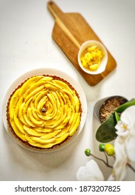 Overhead Shot Of Fresh Mango Tart