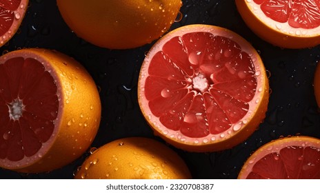 Overhead Shot of Grapefruits with visible Water Drops. Close up.
 - Powered by Shutterstock