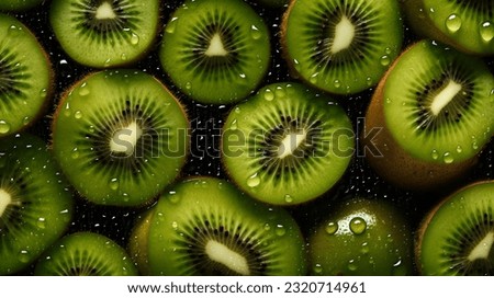 Overhead Shot of Kiwis with visible Water Drops. Close up.
