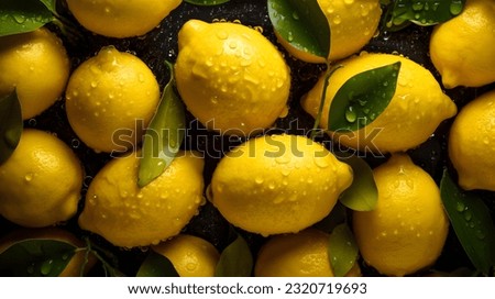 Overhead Shot of Lemons with visible Water Drops. Close up.

