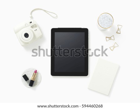 Overhead shot of miscellaneous objects on desk