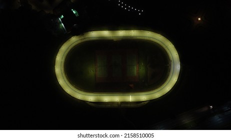 Overhead Shot Of Night Football Stadium