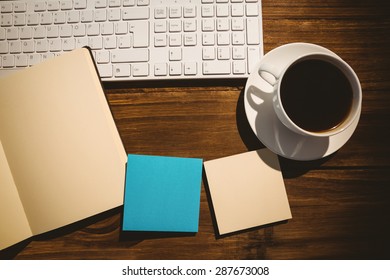 Overhead Shot Of Post Its And Cup Of Coffee On A Desk