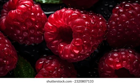 Overhead Shot of Raspberries with visible Water Drops. Close up.
 - Powered by Shutterstock