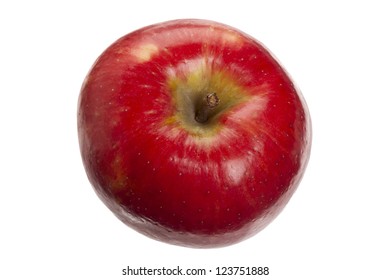 Overhead Shot Of Red Apple Against White Background.