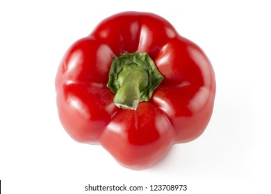 Overhead Shot Of Red Bell Pepper Isolated On A White Background