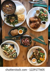 Overhead Shot Of Soul Food Brunch At Restaurant