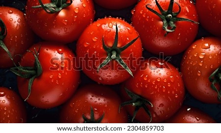 Overhead Shot of Tomatoes with visible Water Drops
