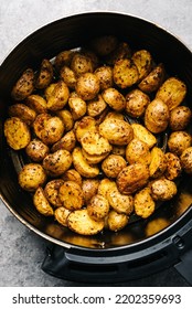 Overhead Spicy Yukon Gold Potatoes In An Air Frier