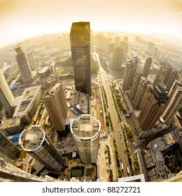 Overhead Of The Sunset Over The City