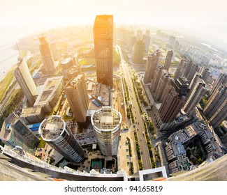 Overhead Of The Sunset Over The City