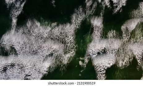 Overhead Top Shot Of Sea Or Ocean Sidelong Wake Of A Traveling Boat- The Power Of The Sea