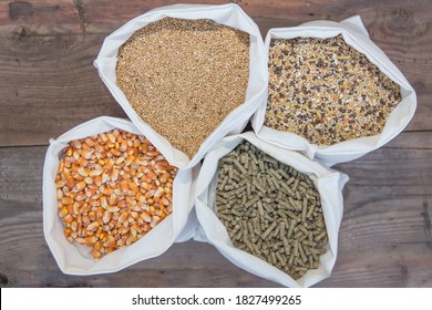 overhead view of bags with animal feed in the forage - Shutterstock ID 1827499265