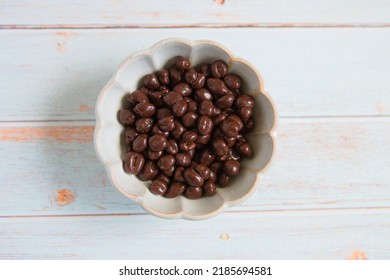 Overhead View Of Barley Chocolate And Centered On Wooden Background