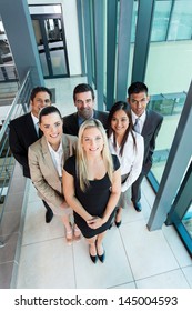 overhead view of business team in modern office