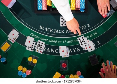 Overhead view of a  Casino Black Jack table 