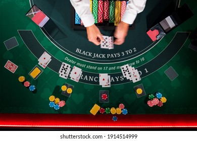 Overhead view of a  Casino Black Jack table 