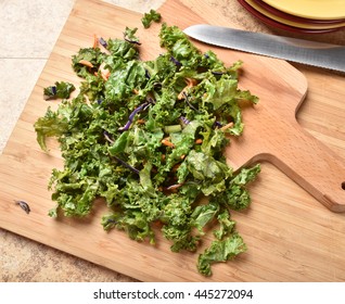 Overhead View Of Chopped Kale, Carrots And Cabbage For Salad