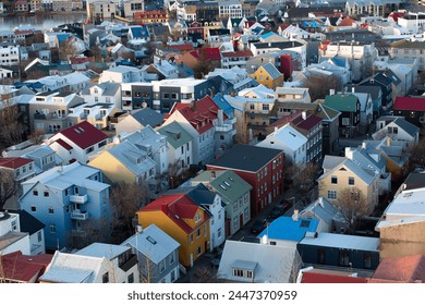 Overhead view of colorful buildings and homes in Reykjavik, Iceland
 - Powered by Shutterstock