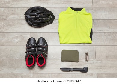 Overhead View Of Cycling Safety Equipment