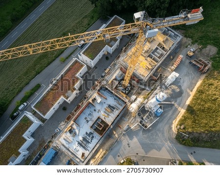 overhead view, development process, residential area, new homes, construction site, architecture design, housing development, workers, apartments, civil engineering, new building, working site, aerial