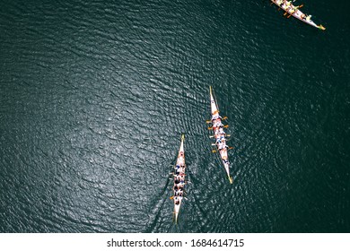 Overhead View Of Dragon Boat Races On A Lake