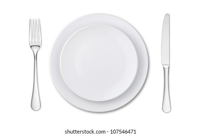Overhead View Of An Empty Place Setting Isolated On White