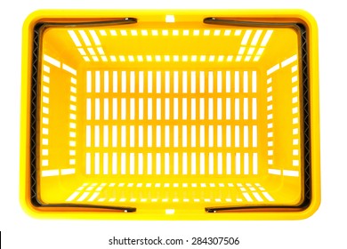 Overhead View Of Empty Plastic Shopping Basket Isolated On White Background