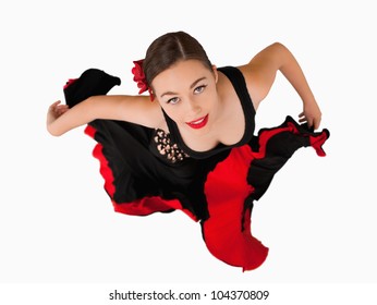 Overhead View Of Female Dancer Against A White Background