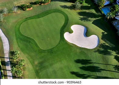 Overhead View Of Florida Golf Green And Flag