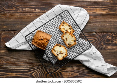 Overhead View Of Fresh Biscuit Cake With Raisins On The Table