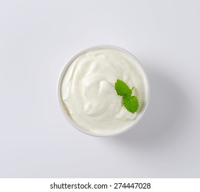 Overhead View Of Fresh Sour Cream Served In The Bowl