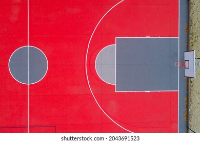 Overhead View Of A Freshly Painted Basketball Court.