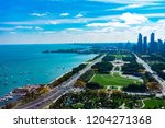 Overhead View of Grant Park Lake Shore Drive and Lake Michigan in Chicago