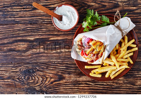 Overhead View Greek Souvlaki Pita Ma Stock Photo Edit Now 1299237706