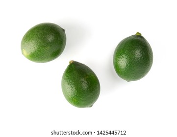 Overhead View Of Green Lemon Isolated On White Background.