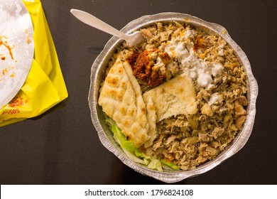 Overhead View Of Halal Guys Chicken And Rice In New York