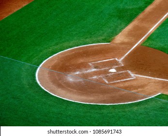 Overhead View Of Home Plate Portion Of A Baseball Field At Night