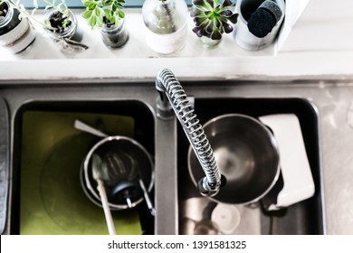 Overhead View Of Kitchen Sink And Tap