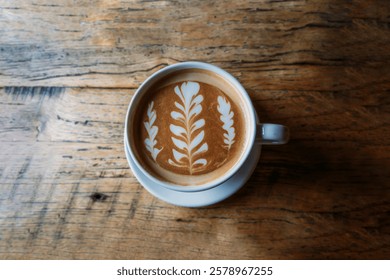 Overhead view of latte in window light