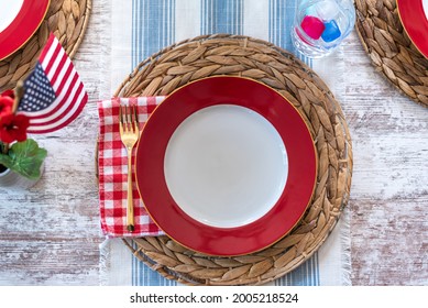 Overhead View Of Patriotic Summer Table Setting