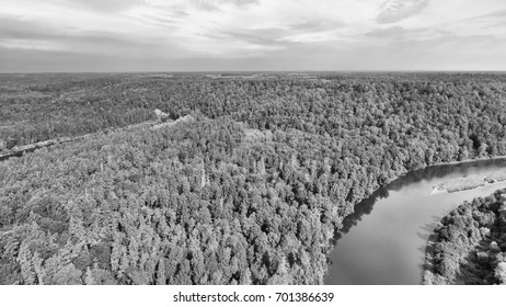 Overhead View Of River Across The Forest.