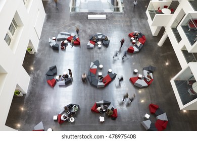 Overhead View Of Seating In A University Atrium, Motion Blur