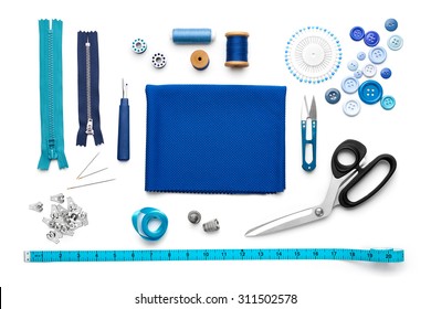 Overhead view of sewing tools and accessories