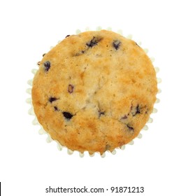 An Overhead View Of A Single Blueberry Muffin.