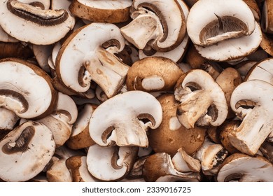 Overhead view of sliced cremini or crimini mushrooms - Powered by Shutterstock