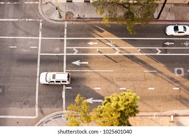 Overhead View Of A Sunny City Street In Los Angeles, CA.